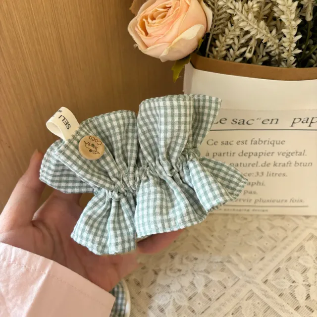 Green Plaid Classic Button Contrast Color Fabric Plaid Hand made Large Intestine Hair Ring Blue Plaid Button Small Waist - Shop at LoveMi