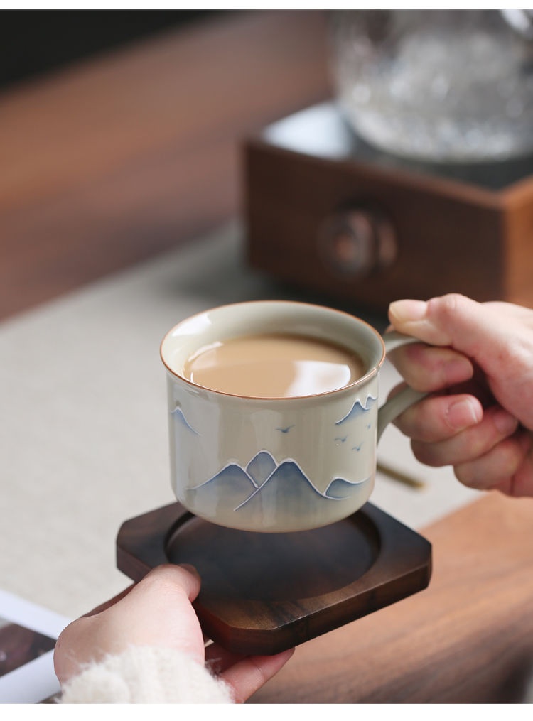 Title 8, Hand Painted Landscape Coffee Cup Underglaze Ho...