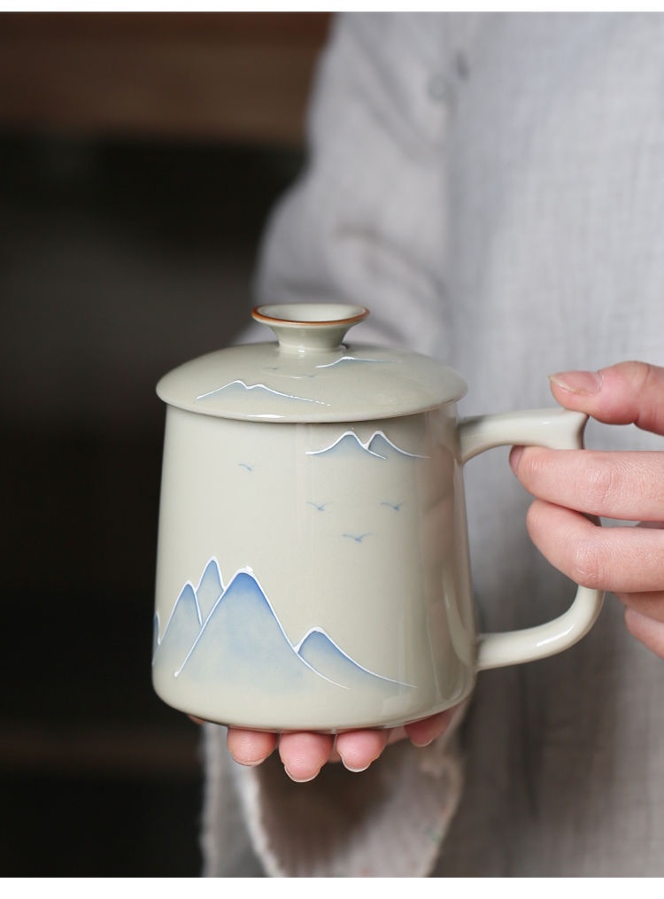 Title 9, Hand Painted Landscape Underglaze Office Cup Ce...