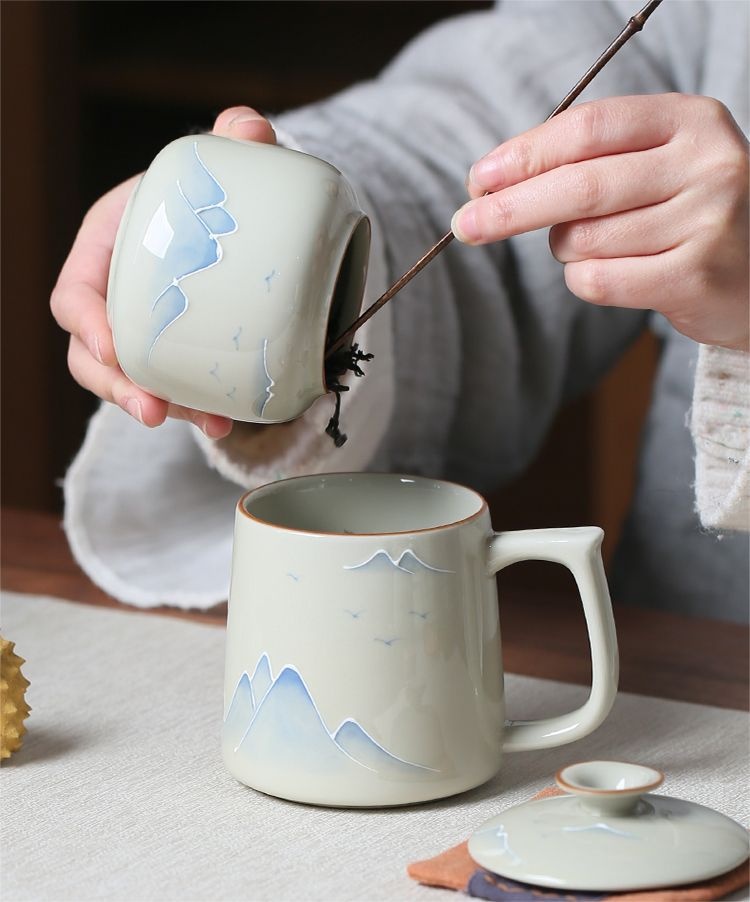 Title 8, Hand Painted Landscape Underglaze Office Cup Ce...