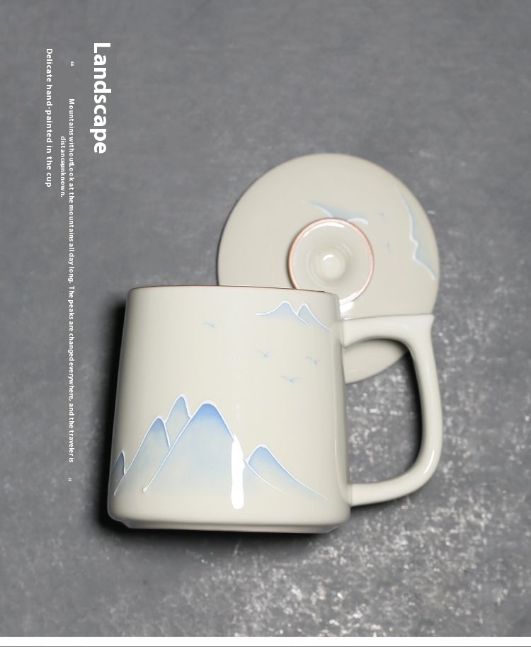 Title 4, Hand Painted Landscape Underglaze Office Cup Ce...