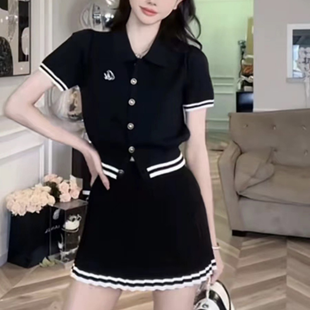 New Summer Polo Shirt Pleated Skirt Women