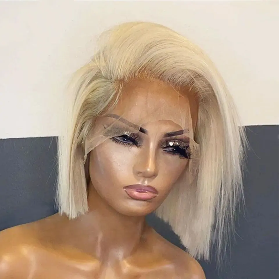 Edge Split Golden Head Dyed Brown Short Straight Hair Headgear