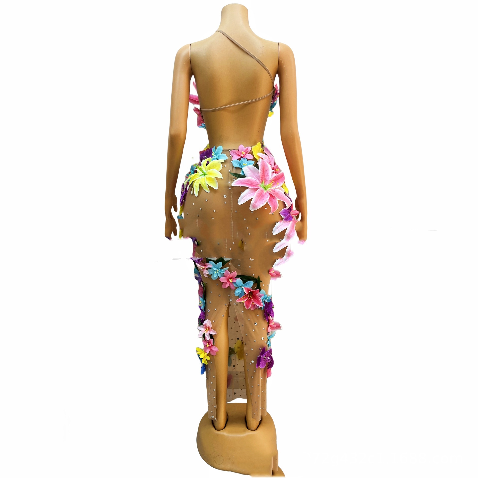 Colorful Midriff Outfit Sleeveless European And American Sparkling Rhinestones Birthday Dress
