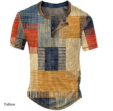 Title 3, Herren Waffel Henley Shirt Kurzarm Grafik Plaid...