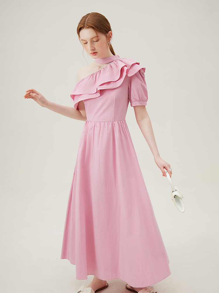 Women's Solid Color Fashion Halter Ruffled Dress