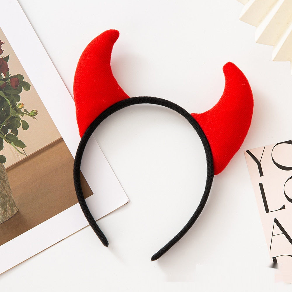 Red Cloth Horn Black Headband