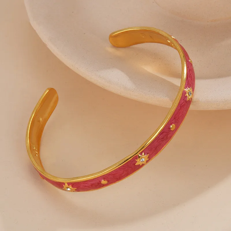 Fashion Retro Design Oil Dripping Bracelet Stainless Steel - Red