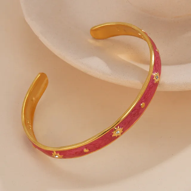 Fashion Retro Design Oil Dripping Bracelet Stainless Steel Red - Shop at LoveMi