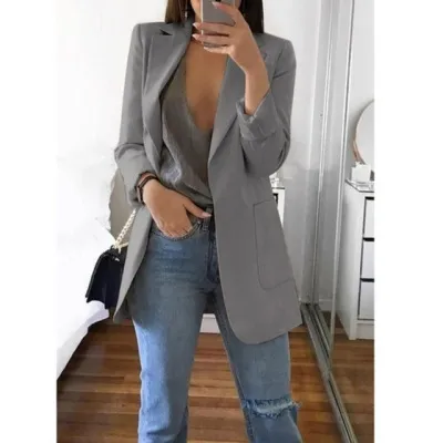 Lapel Slim Cardigan Temperament Blazer Grey - Shop at LoveMi
