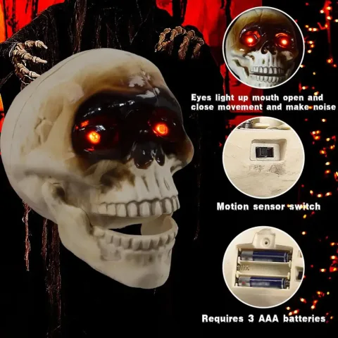Animated Floating Skeleton Decorations Realistic Halloween Skull Heads Scary