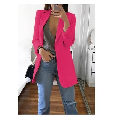 Lapel Slim Cardigan Temperament Blazer Rose Red - Shop at LoveMi