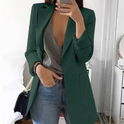 Lapel Slim Cardigan Temperament Blazer Dark Green - Shop at LoveMi