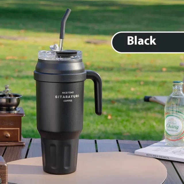 Stainless Steel Double layer Vacuum Large Capacity Outdoor Portable Insulation Cup Black - Shop at LoveMi