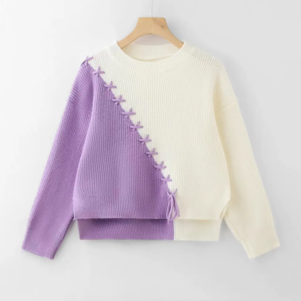 Women's Cashmere Western Style Color Matching Sweater Sweater - Dark Violet