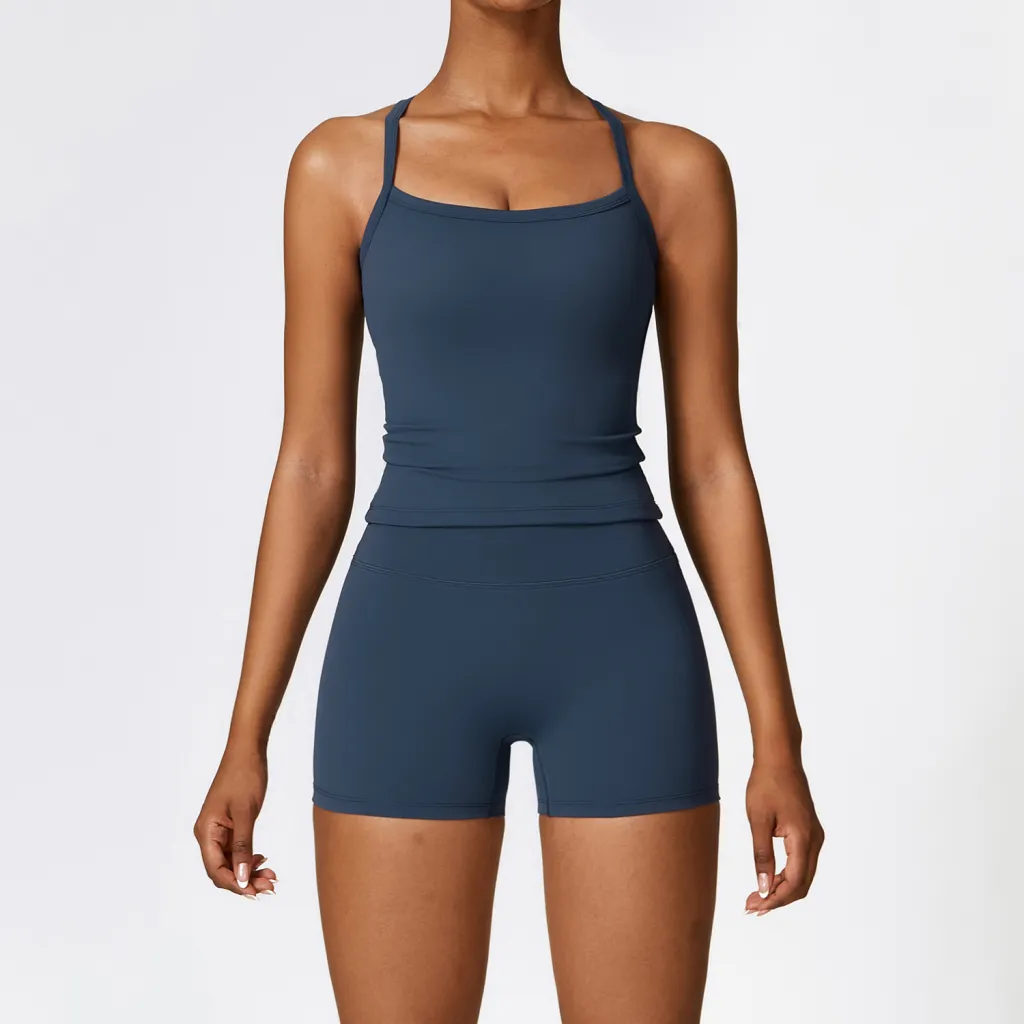 Winter Outdoor Running Sports Set For Women - Tank Top Shorts Blue