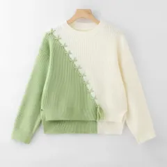 Women's Cashmere Western Style Color Matching Sweater Sweater - Yellow Green - View 1