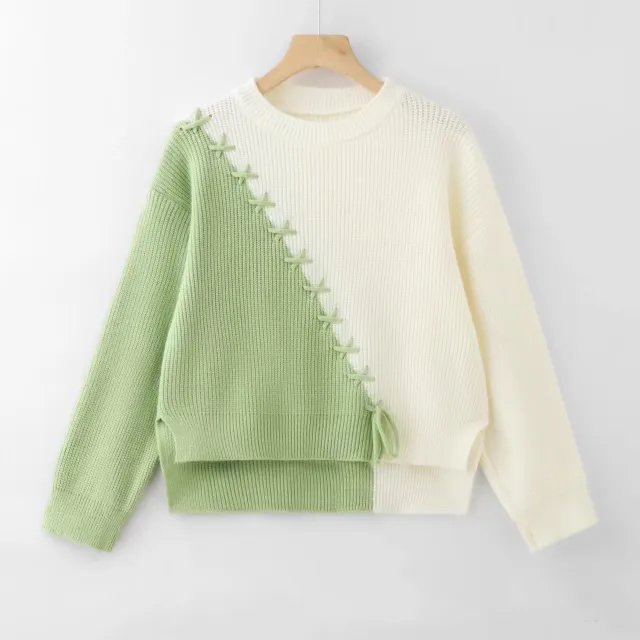 Women's Cashmere Western Style Color Matching Sweater Sweater Yellow Green - Shop at LoveMi