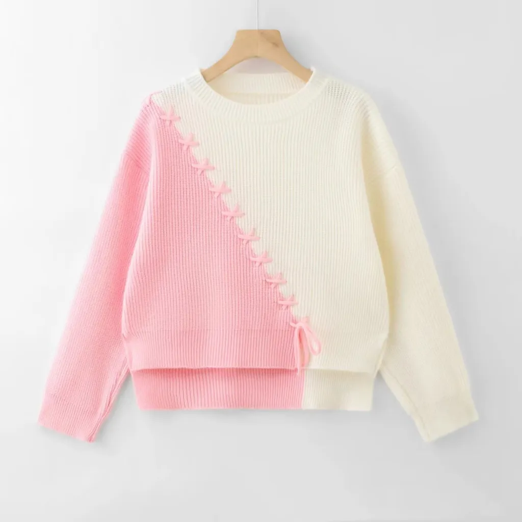 Women's Cashmere Western Style Color Matching Sweater Sweater - Pink