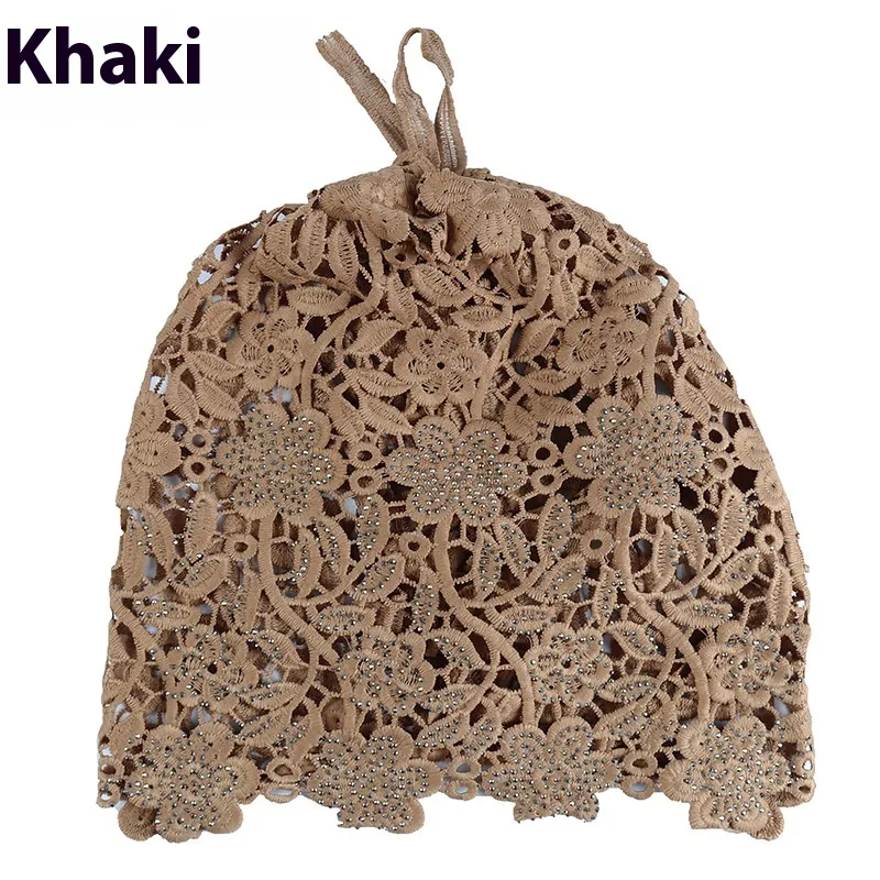 Hat Female Ethnic Style Flower Hat Hollow Single Layer Pullover - Khaki