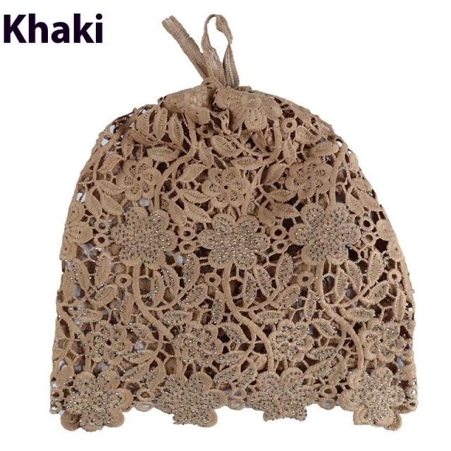 Hat Female Ethnic Style Flower Hat Hollow Single Layer Pullover Khaki - Shop at LoveMi