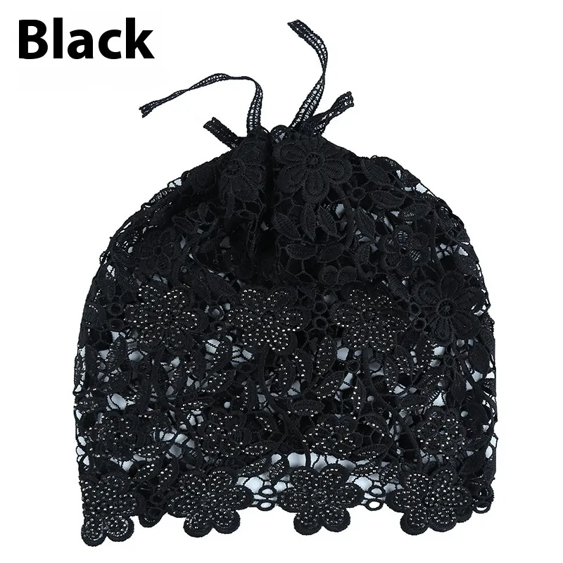 Hat Female Ethnic Style Flower Hat Hollow Single Layer Pullover - Black