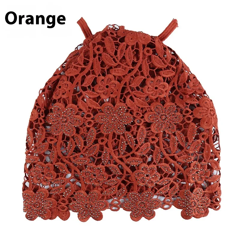 Hat Female Ethnic Style Flower Hat Hollow Single Layer Pullover - Orange