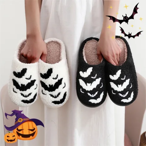 Funny Bat Slipper Halloween Pumpkin Flat Indoor House Shoes
