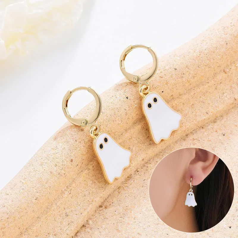 Halloween Ghost Earrings for Women Gold Huggie Hoop Jewelry