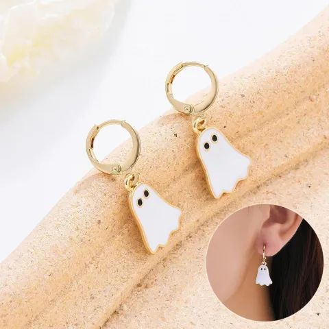 Halloween Ghost Earrings for Women Gold Huggie Hoop Jewelry
