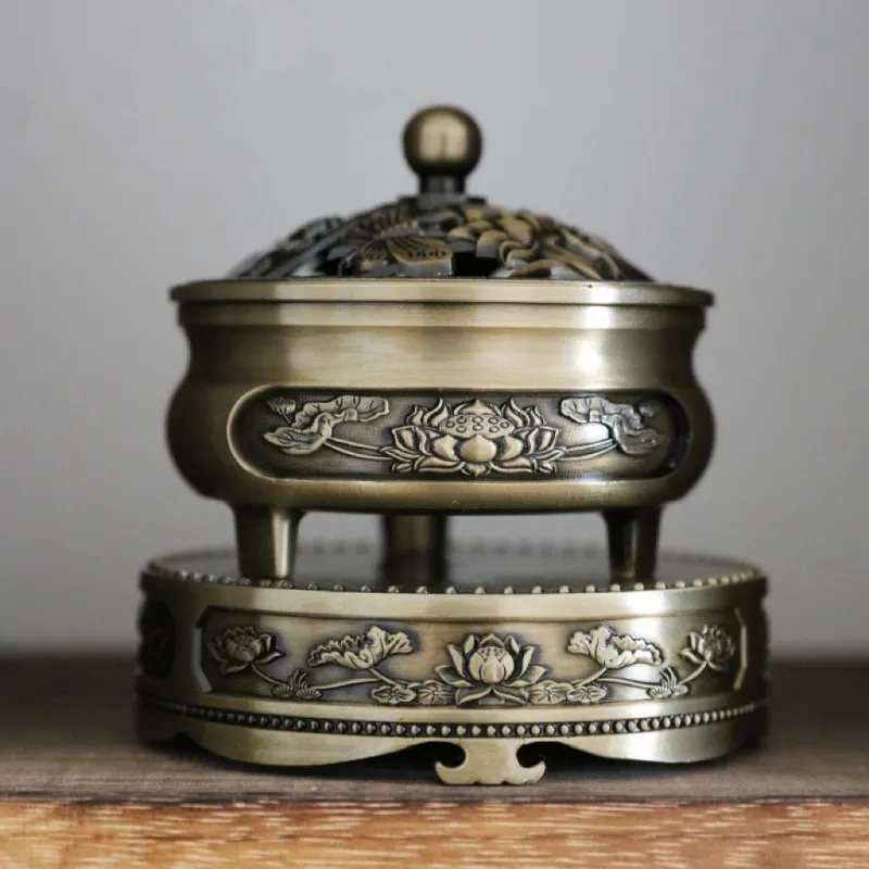 Lotus Dragon Phoenix Antique Alloy Incense Burner