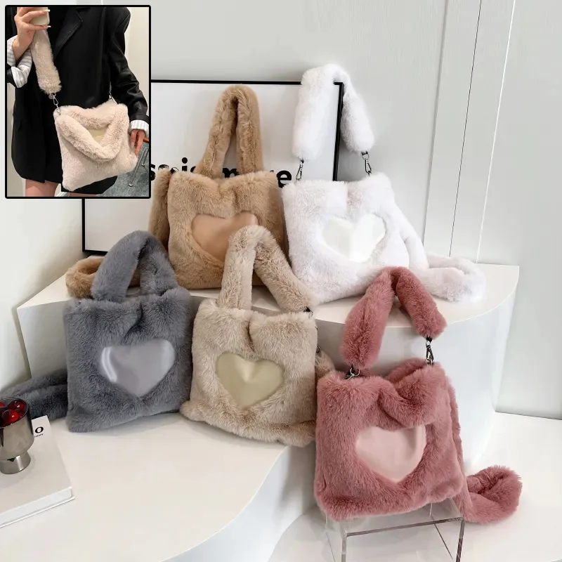Women Fluffy Shoulder Bag Top-handle Bag Female Autumn Winter