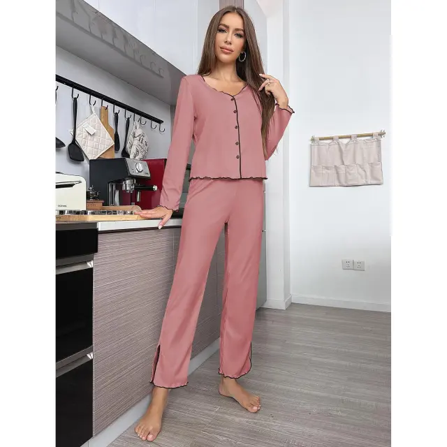 Women's Pajama Set Pit Cardigan With Long Sleeves Lw24 Fuchsia S - Shop at LoveMi