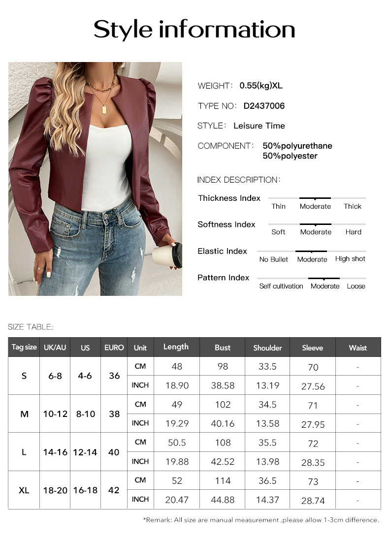 Title 1, Womens Leather Jacket, Solid Color Cardigan. A...