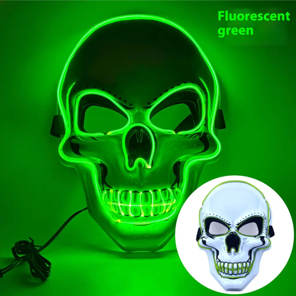 White Skull Mask Led Mask Luminous - Fluorescent Green