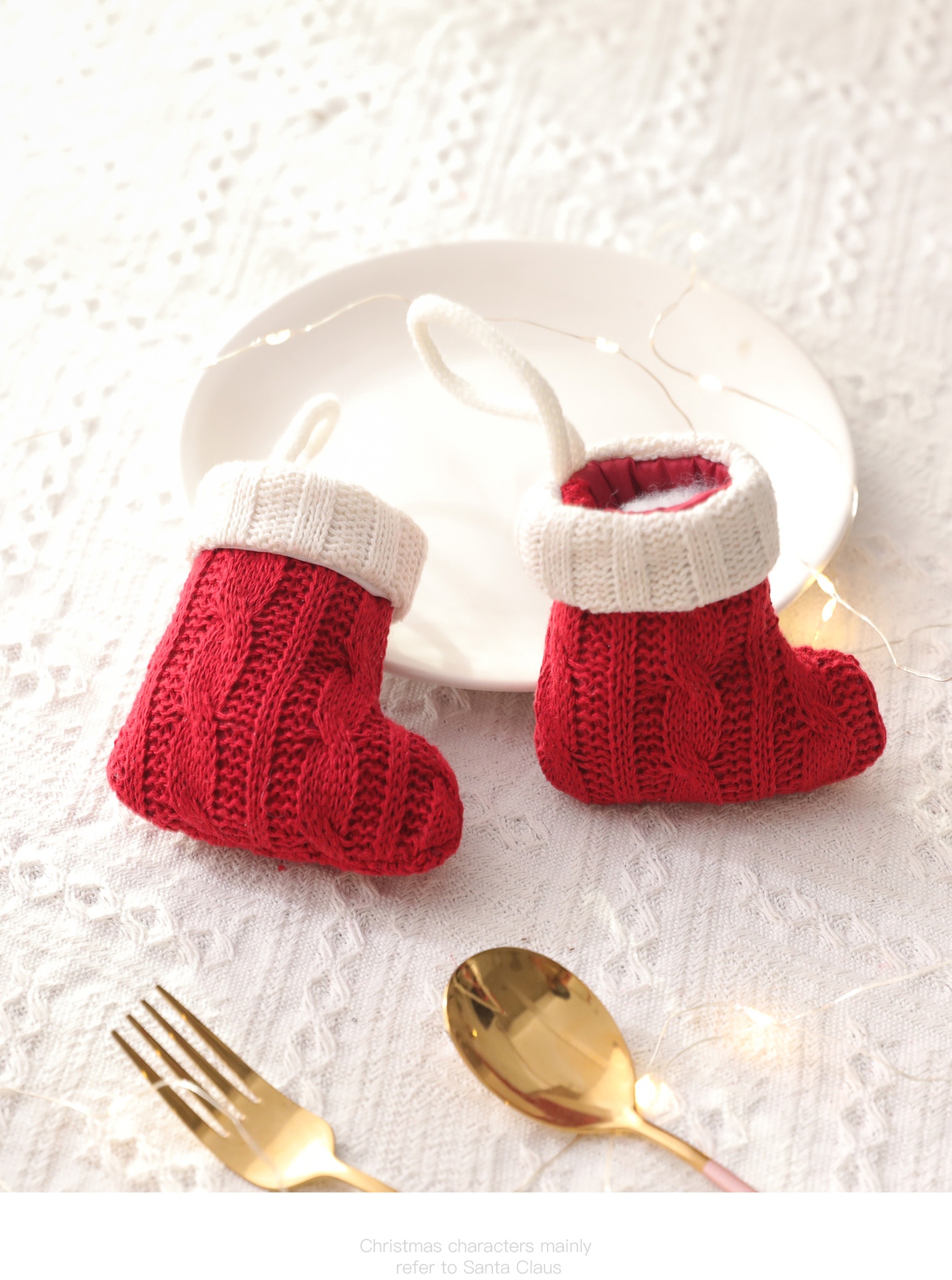 Title 3, Christmas Red Knife And Fork Set Mini Knitted S...