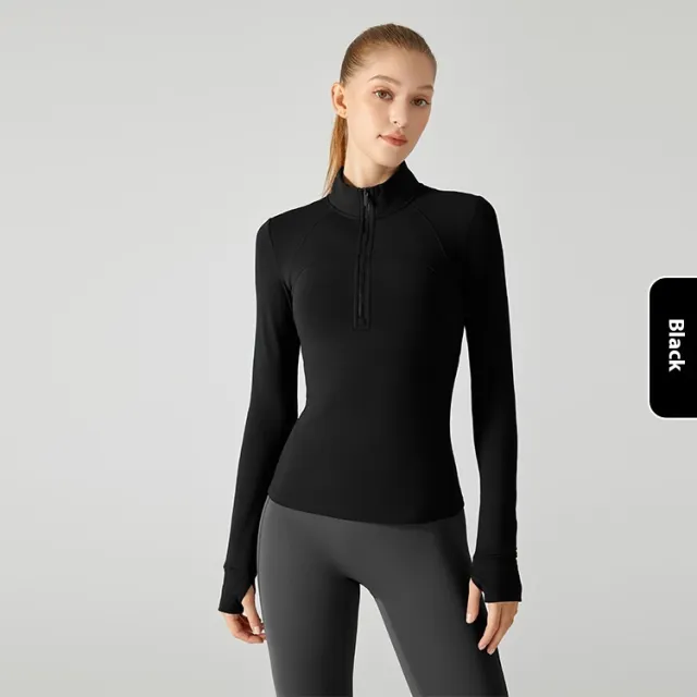 Fleece lined Yoga Clothing Top Long Sleeve Fitness Black - Shop at LoveMi