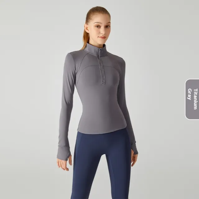 Fleece lined Yoga Clothing Top Long Sleeve Fitness Titanium Gray - Shop at LoveMi
