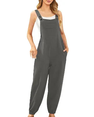 Women's Cotton And Linen Pocket Strap Skinny Pants Gray - Shop at LoveMi