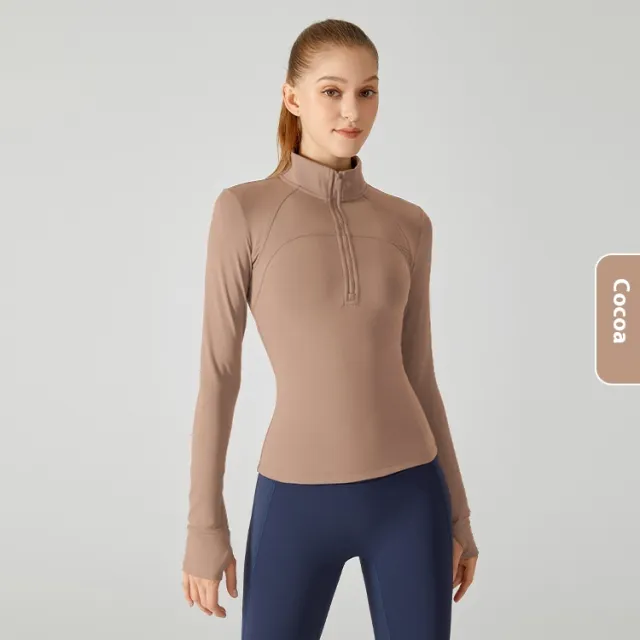 Fleece lined Yoga Clothing Top Long Sleeve Fitness Cocoa Color - Shop at LoveMi
