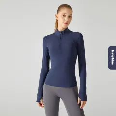Fleece-lined Yoga Clothing Top Long Sleeve Fitness - Blue - View 1
