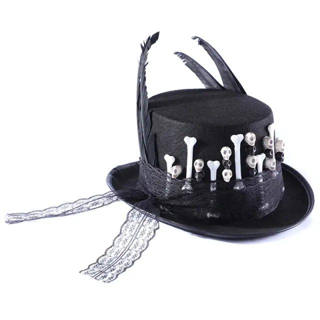 Skull Feather Lace Retro Jazz Flat Top Men's And Women's Top Hat Brother M56To58Cm - Shop at LoveMi