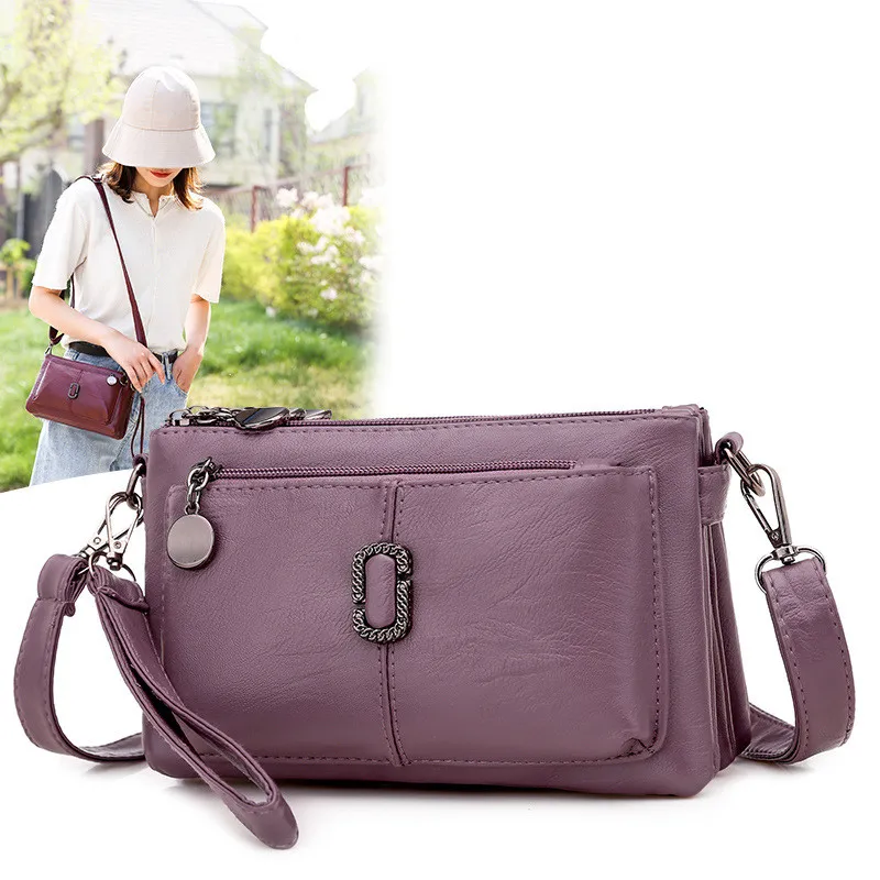 Female Pu Leather Hand Bill Of Lading Shoulder Bag Slant Cross Bag - Purple