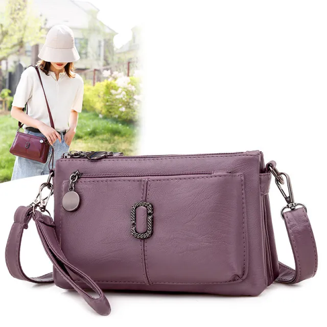 Female Pu Leather Hand Bill Of Lading Shoulder Bag Slant Cross Bag Purple - Shop at LoveMi
