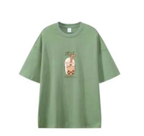 Women's Summer Milk Tea Cotton T shirt Green - Shop at LoveMi