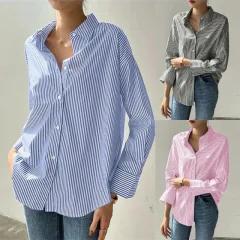 Women's Loose Casual Striped Long-sleeved Shirt - Set - View 1
