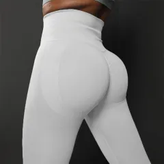 Solid Color Version With Label High Waist Hip Lift Fitness Wait Lifting Sports Ninth Pants - White - View 1