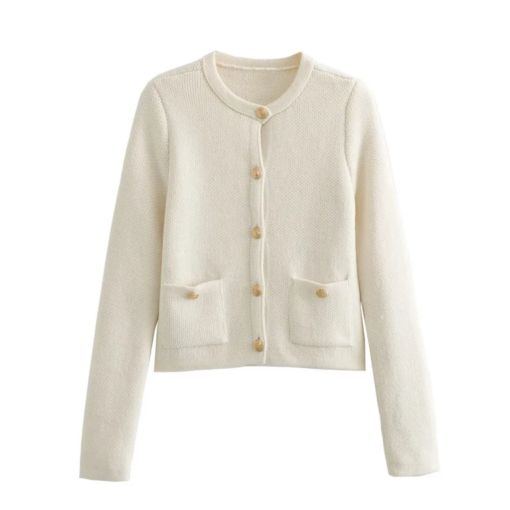 Women's Fashionable All-match Single-breasted Sweater - White