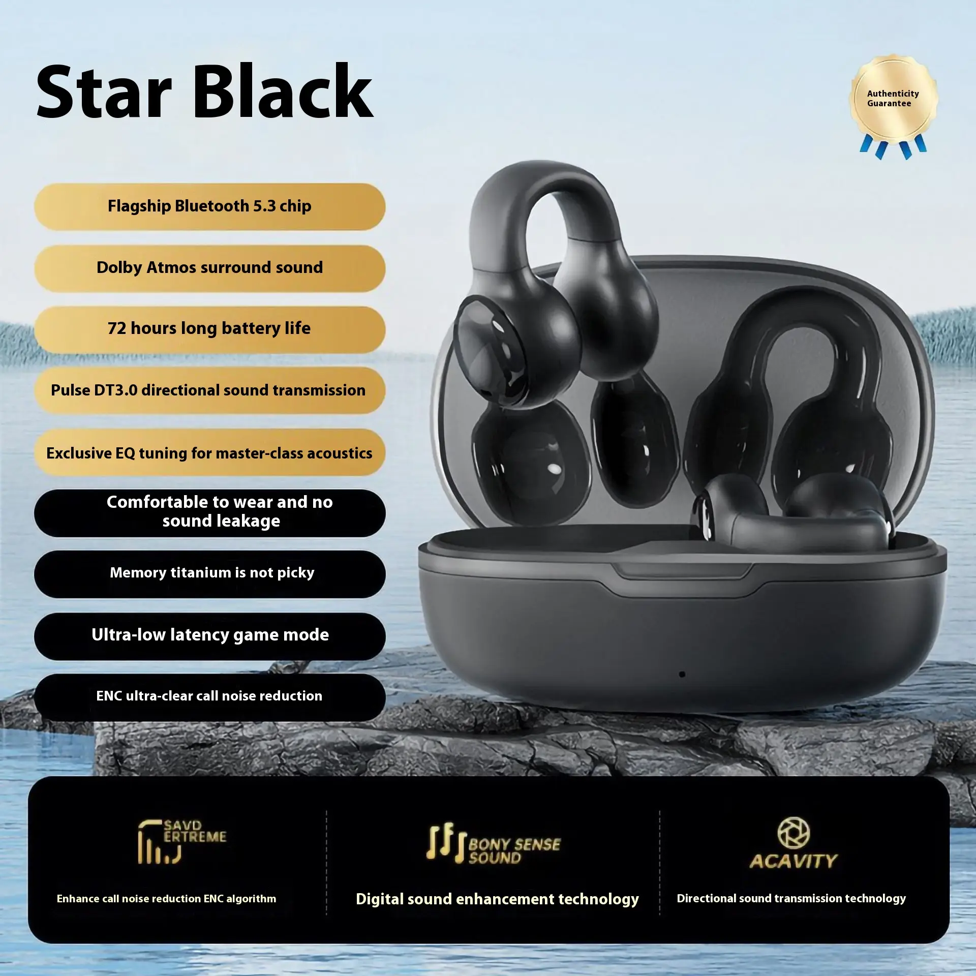 Wireless Ear-clip Bone Conduction Noise Reduction Non In-ear