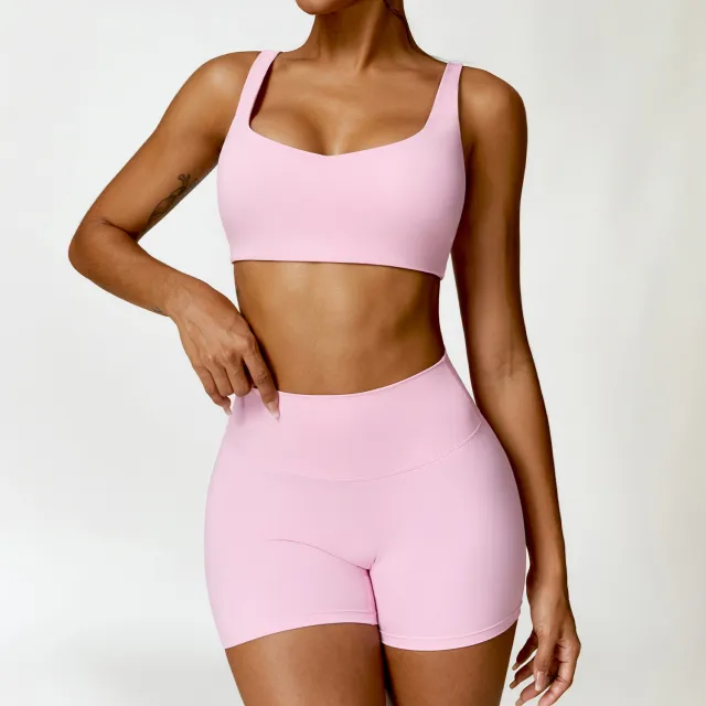 Winter Nude Feel Tight Yoga Suit High waist Quick drying Running Sports Workout Clothes Bra Shorts Pink - Shop at LoveMi